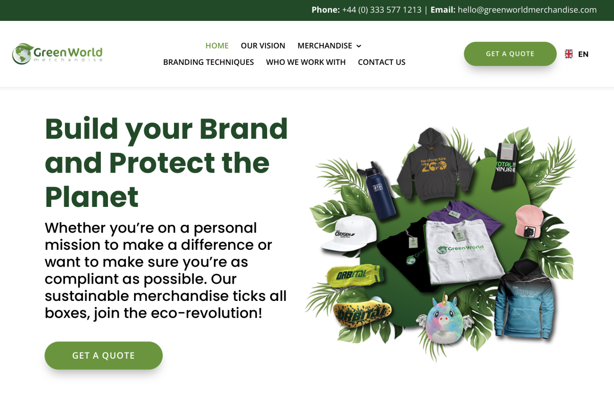 Website for a sustainable merchandise company