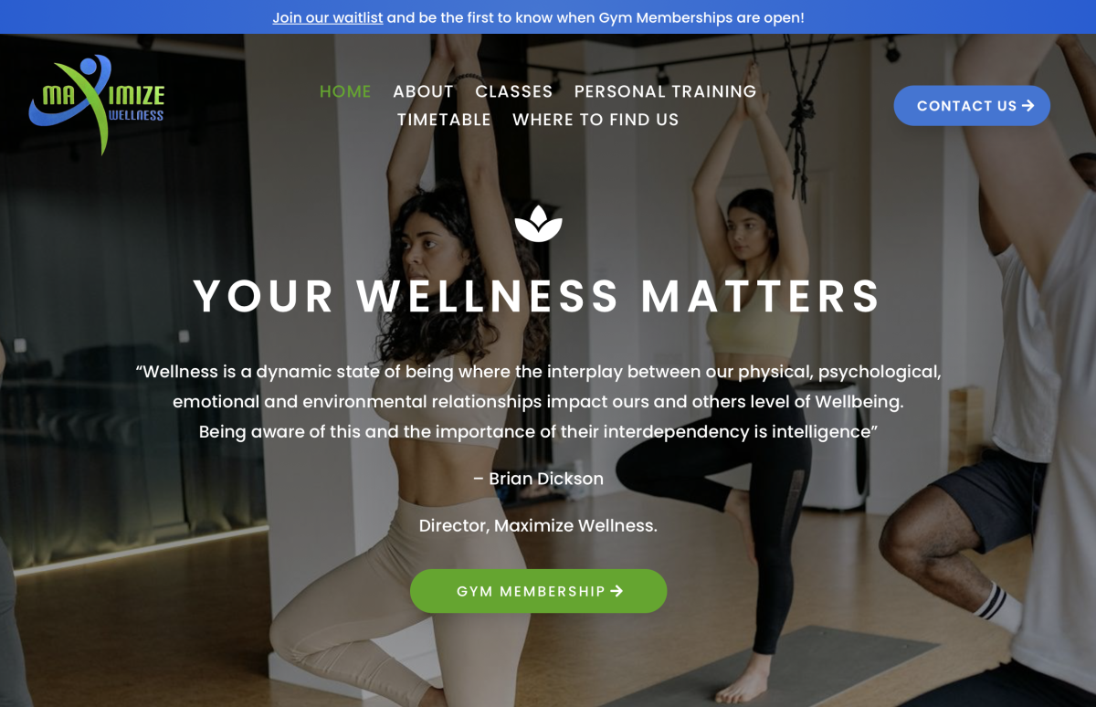 Website for a wellness studio